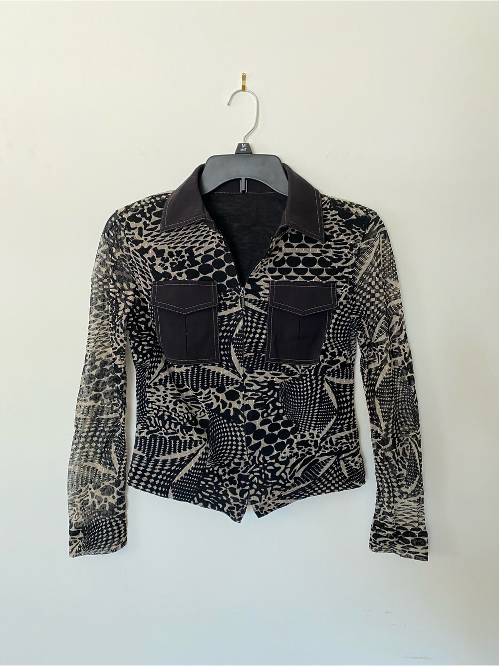 Black and Cream Patterned mesh top